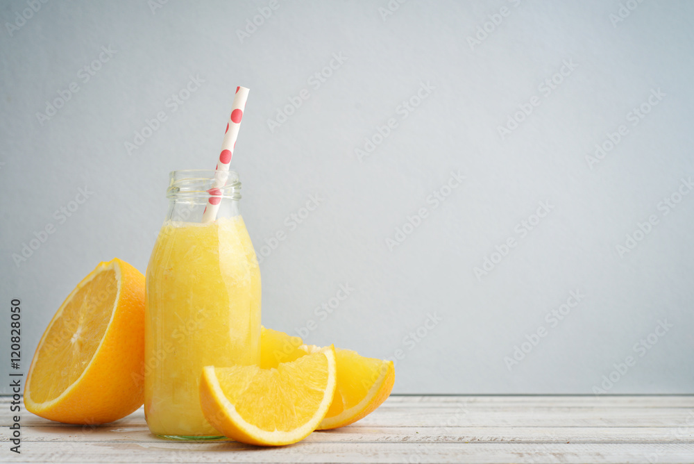 Orange smoothie in retro bottle - obrazy, fototapety, plakaty 