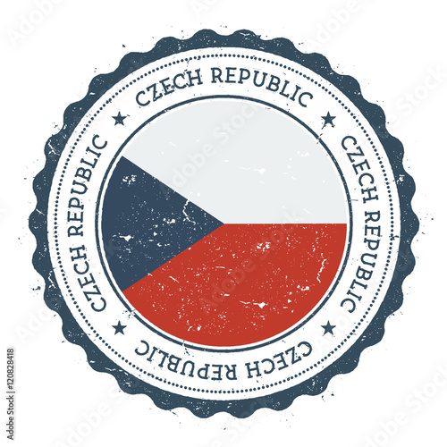 Grunge rubber stamp with Czech Republic flag. Vintage travel stamp with circular text, stars and national flag inside it. Vector illustration.