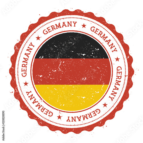 Grunge rubber stamp with Germany flag. Vintage travel stamp with circular text, stars and national flag inside it. Vector illustration.