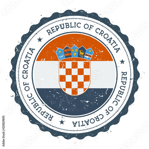 Grunge rubber stamp with Croatia flag. Vintage travel stamp with circular text, stars and national flag inside it. Vector illustration.