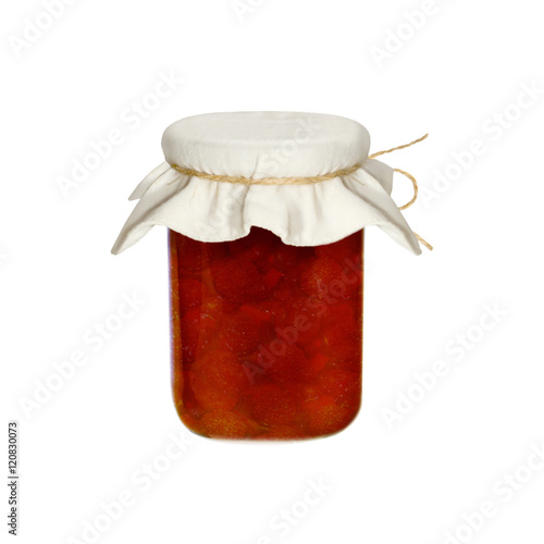 Jar of jam isolated on a white background. berries.Strawberries.
