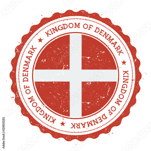 Grunge rubber stamp with Denmark flag. Vintage travel stamp with circular text, stars and national flag inside it. Vector illustration.