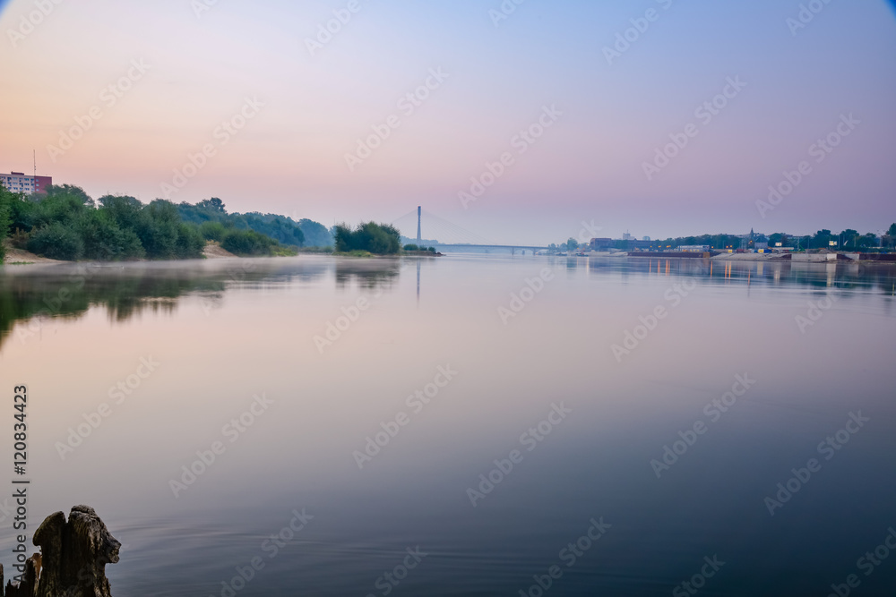 view of both banks of the Vistula River in Warsaw