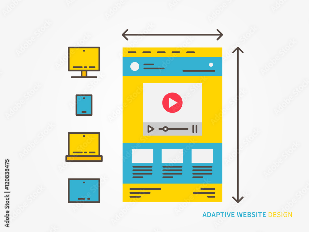 Responsive web design vector illustration. Adaptive (scalable) website (webpage) technology creative concept.