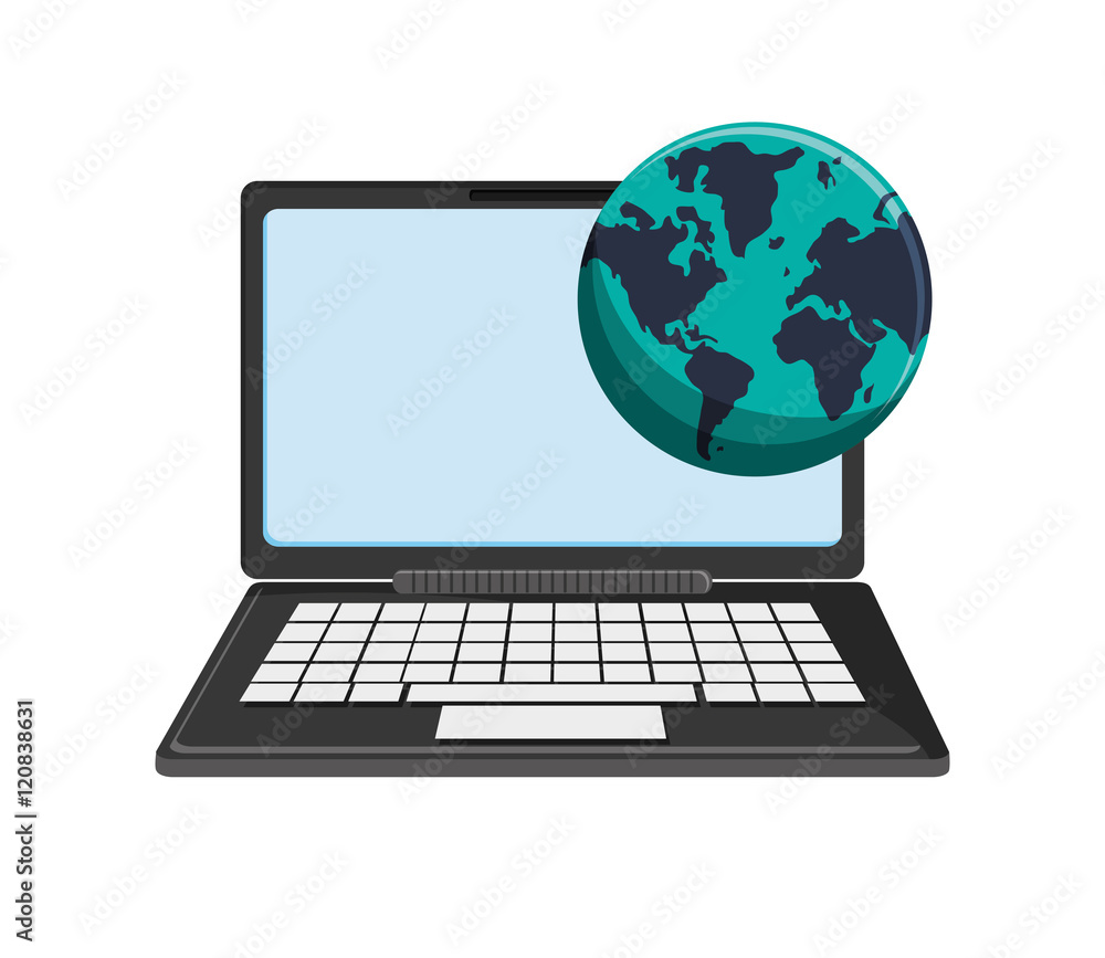 flat design laptop and earth globe icon vector illustration flat design laptop and earth globe icon vector illustration