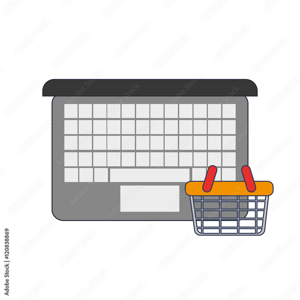 flat design computer and shopping basket icon vector illustration flat design computer and shopping basket icon vector illustration