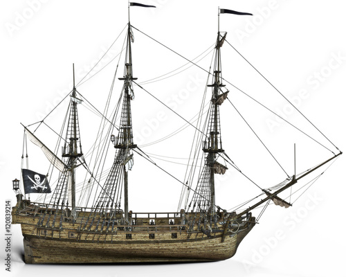 Pirate ship on a white background. 3d rendering