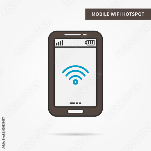 Linear mobile WiFi Hotspot app. Flat WiFi hotspot icon. Mobile WiFi sharing symbol. Creative concept phone WiFi hotspot graphic design banner. Vector payment technology sign illustration. 