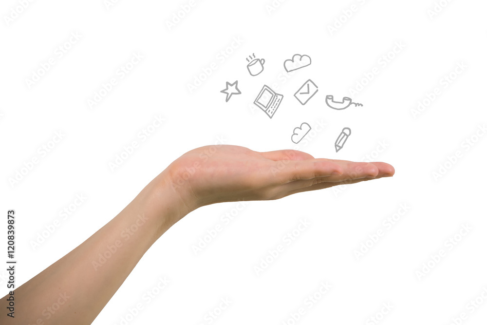 human hand holding social icons. human hand holding social icons.
