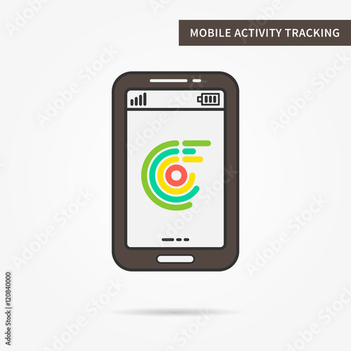 Linear mobile health fitness tracking service. Creative mobile sport tracker (smartwatch) graphic design banner. Vector control software sign illustration.