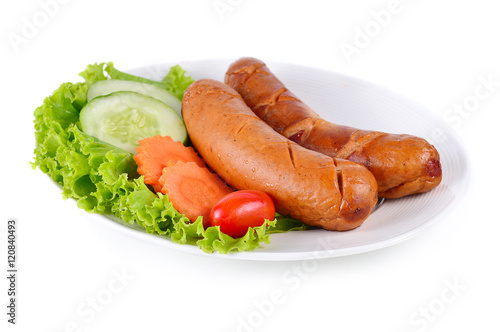 tasty grilled meat sausages isolated on white background