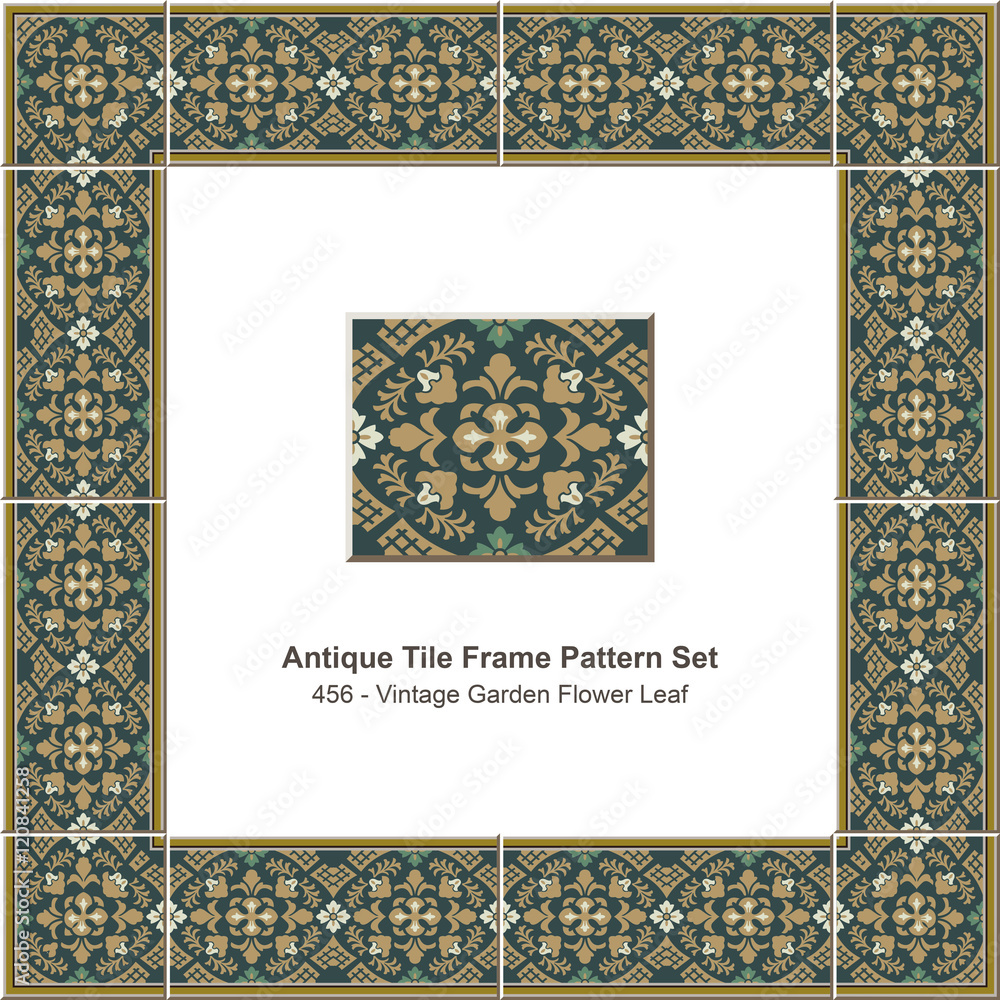 Obraz premium Antique tile frame pattern set_456 Vintage Garden Flower Leaf