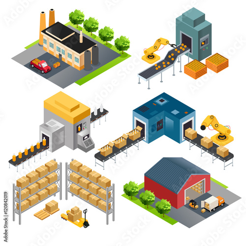 Isometric industrial factory buildings