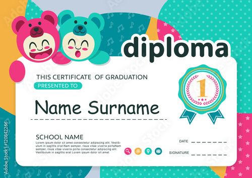 Preschool Kids Diploma certificate background design template