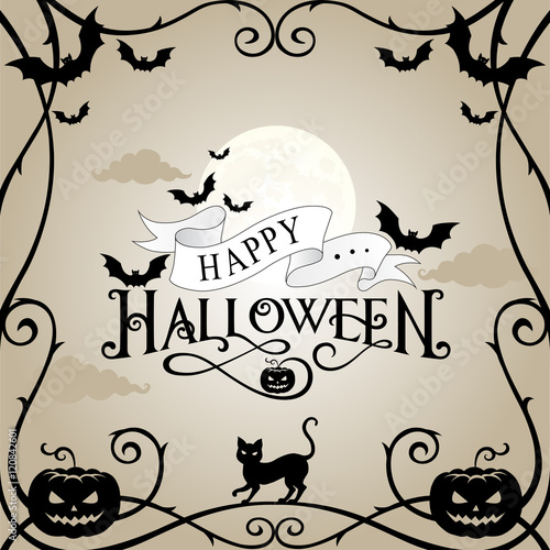 Halloween frame on gray sky background
