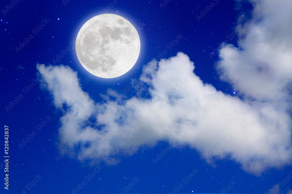 Romantic night.full moon in space over stars with cloudscape bac