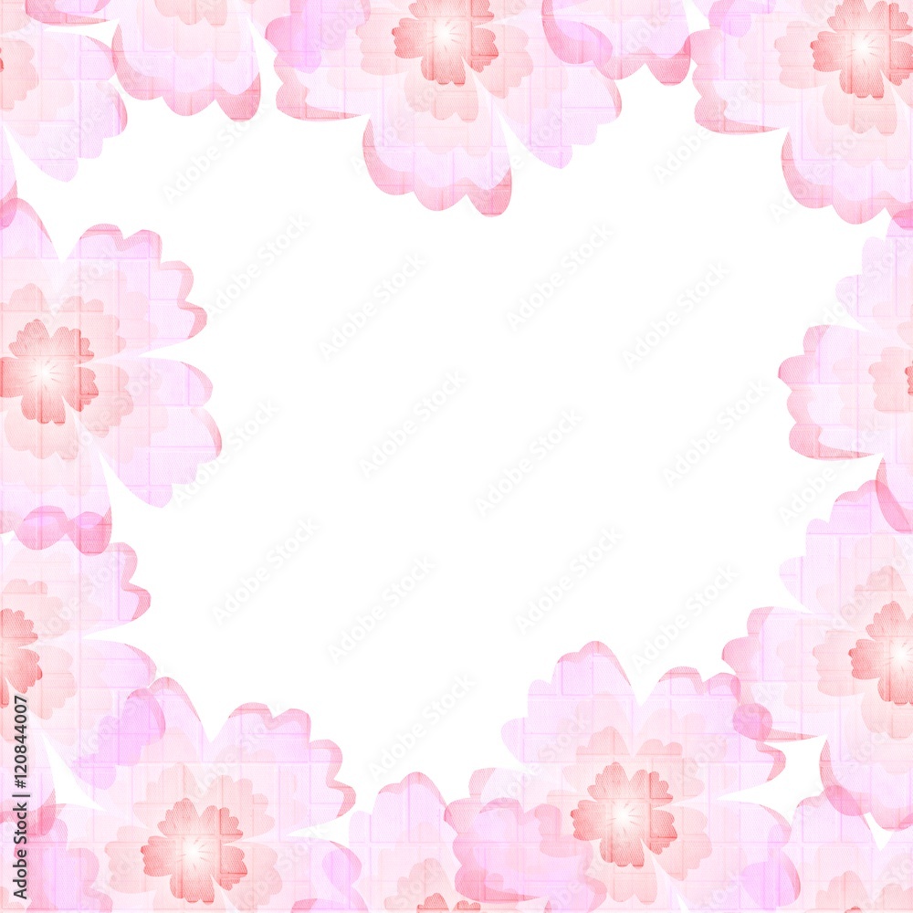 Beautiful frame with pink flowers. Template for greeting and invitation cards.