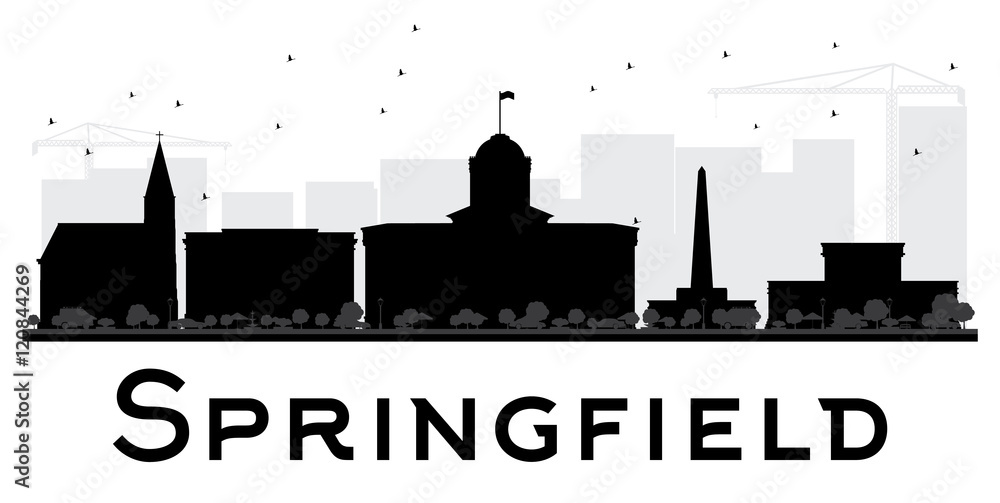 Springfield City skyline black and white silhouette.