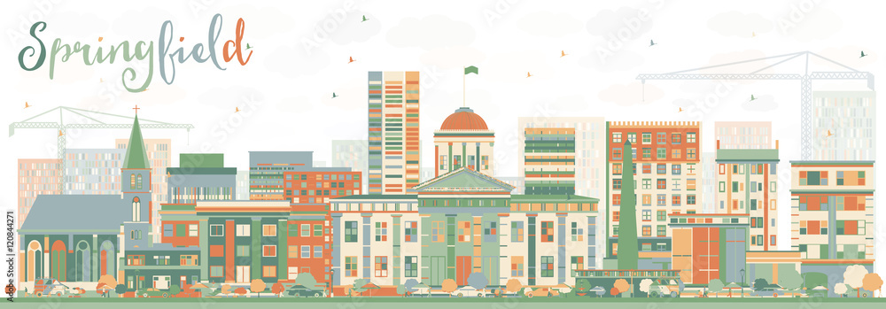 Abstract Springfield Skyline with Color Buildings.