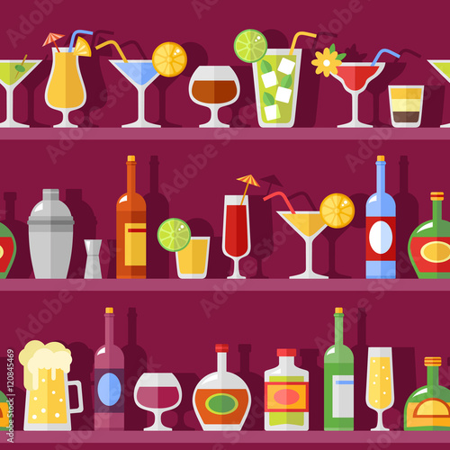 Cocktail Glasses And Bottles On Shelves