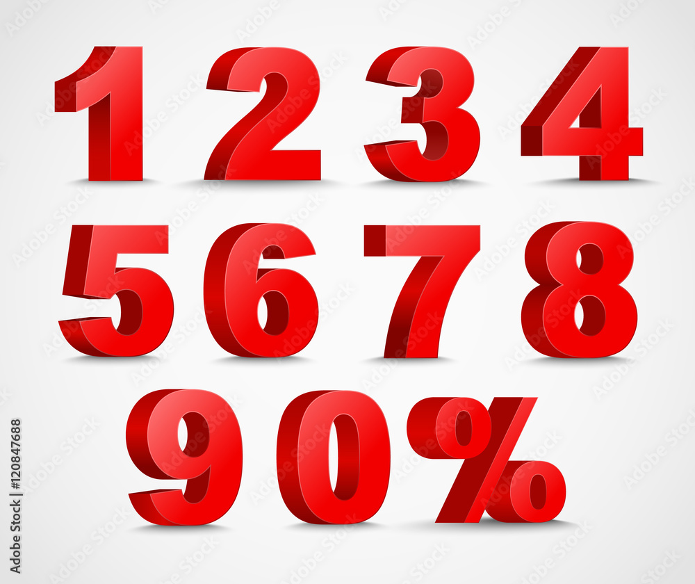 Set of color 3D figures and percent Set of color 3D figures and percent