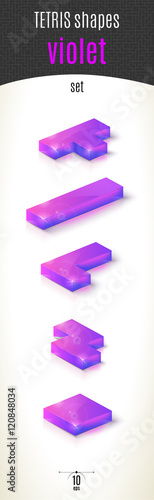 Tetris 3D-part violet forms set on white background