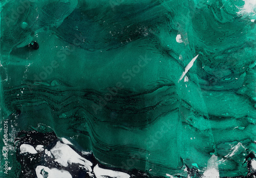 Abstract emerald and black hand-made texture. Marbling background for design photo