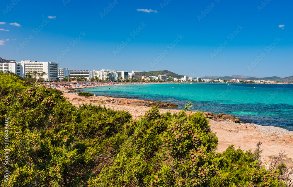 Spain Majorca Panorama Coastline Beach of Cala Millor