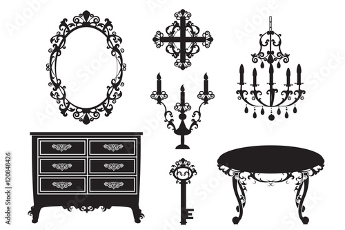 collection of furniture in the Baroque style - vector illustration