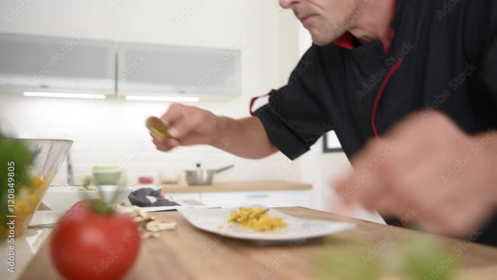 Restaurant chef preparing new dish Restaurant chef preparing new dish