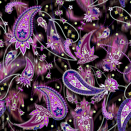 Wallpaper Mural seamless artistic graphical oriental paisley pattern, colorful modern stylish blurred ethnic background print in east style Torontodigital.ca