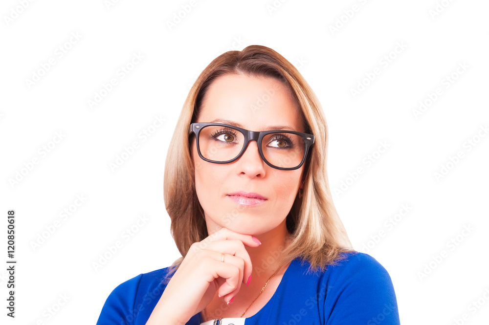 Portrait of pensive woman in glasses close-up Portrait of pensive woman in glasses close-up