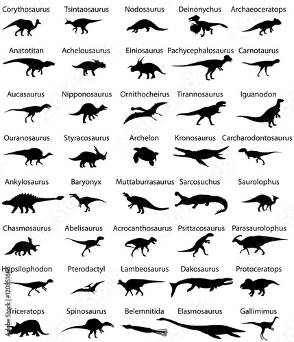 Collection of silhouettes animals of cretaceous period of mesozoic era photo