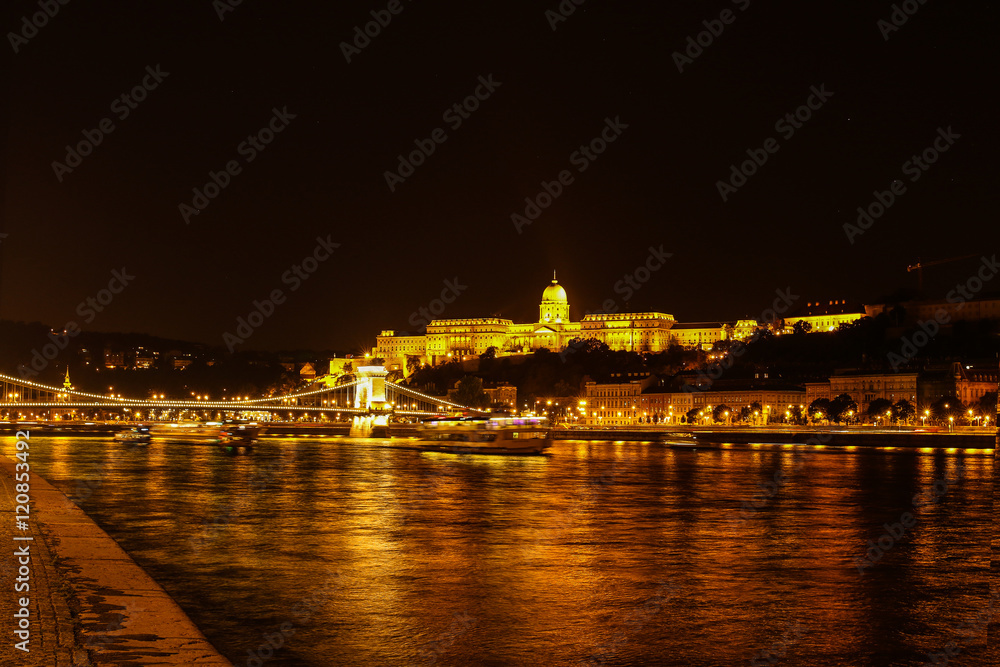 Budapest by night, Buda castle, Danube river, Chain bridge