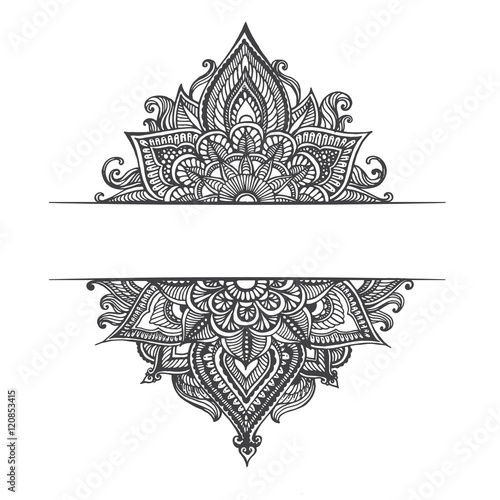 Hand-drawn Oriental floral with ethnic ornaments doodle pattern. Vector illustration Henna Mandala Zentangle stylized for Cover book or card, tattoo more. Design for spiritual relaxation for adults.