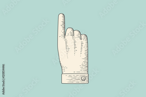 Drawing of hand sign with thumbs up in engraving style