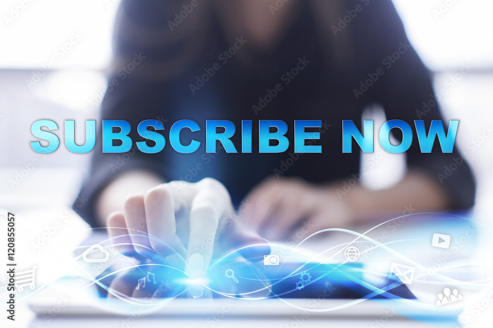 Woman is using modern tablet pc, presssing on touch screen and selecting Woman is using modern tablet pc, presssing on touch screen and selecting
