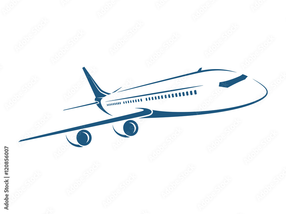 Airplane emblem, label, icon, silhouette on white background. Vector illustration.