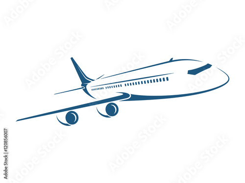 Airplane emblem, label, icon, silhouette on white background. Vector illustration.