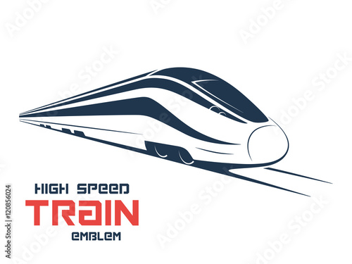 Modern high speed train emblem, icon, label, silhouette. Vector illustration.