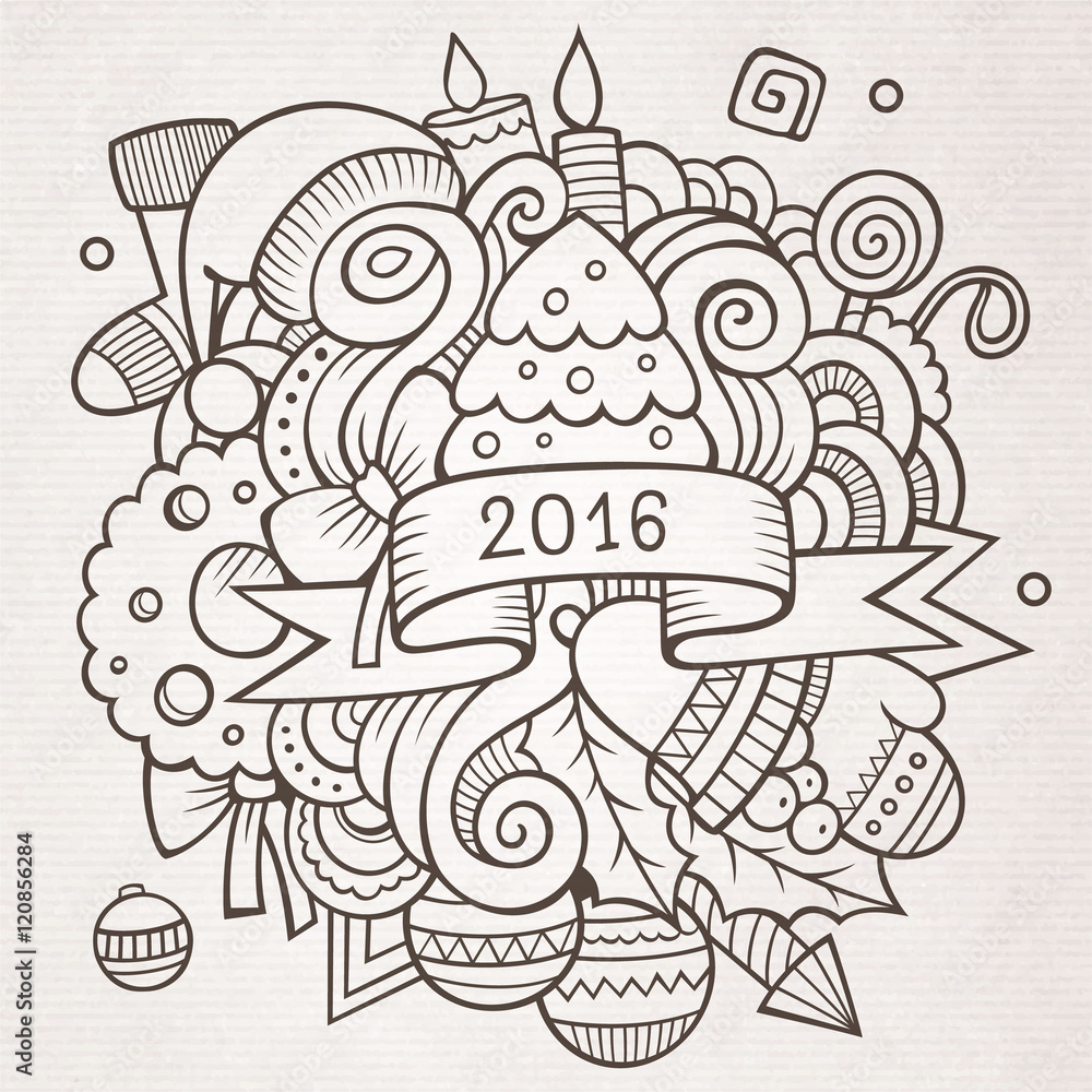2016 New year doodles elements background
