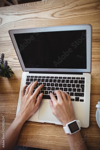 Hands of woman using laptop