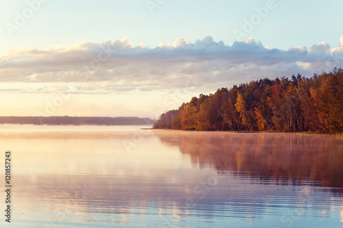 Autumn lake in sunrise