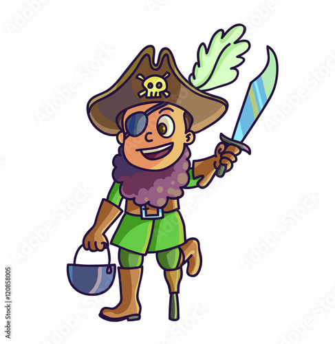 Happy halloween. Cartoon cute child in costume pirate