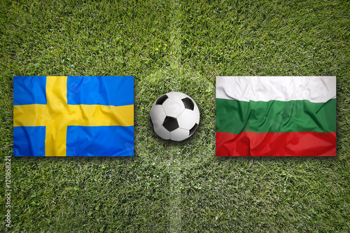 Sweden vs. Bulgaria flags on soccer field