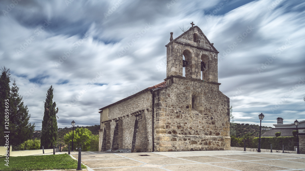 Romanesque church of Venturada. Madrid. Spain. Long exposure photography, one minute.