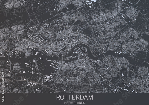 Cartina di Rotterdam, vista satellitare, città, Paesi Bassi, Olanda