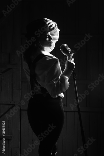 retro woman with microphone