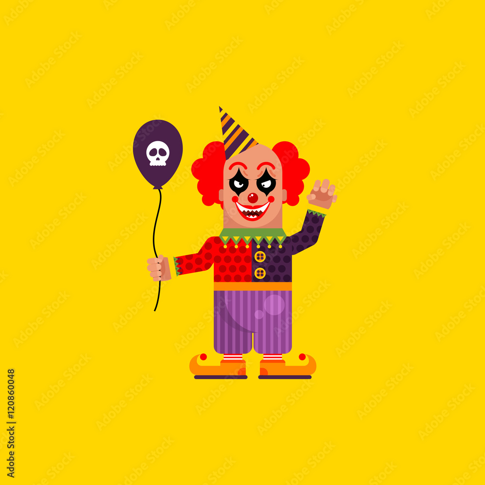 Scary clown for halloween in a flat style Scary clown for halloween in a flat style