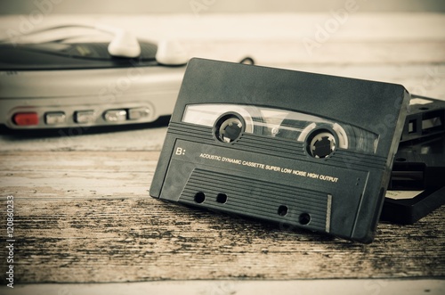 Old casette tape player. Retro style photo.